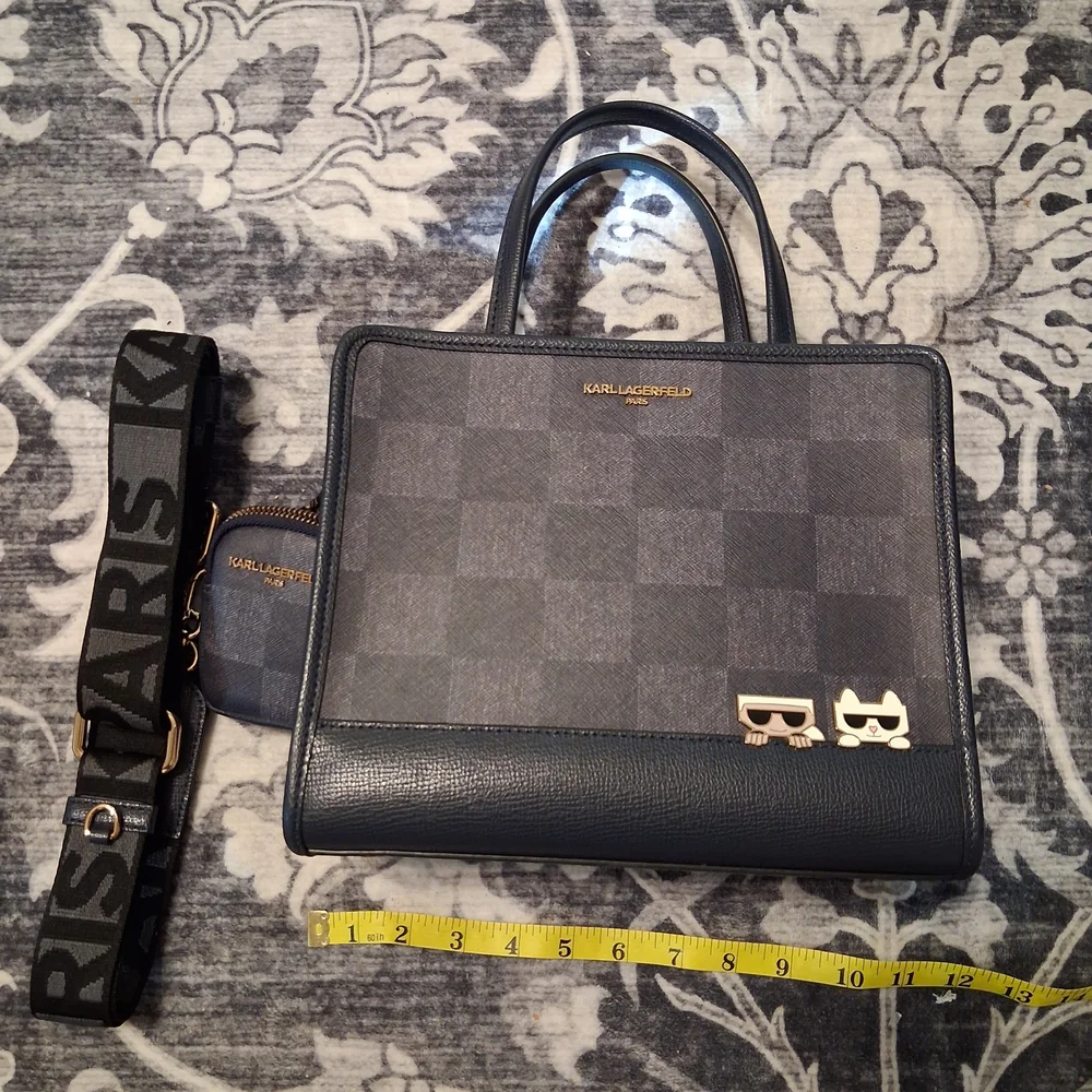 Karl Lagerfeld Womens Blue/Dark Blue Check Crossbody Bag - Picture 2 of 7